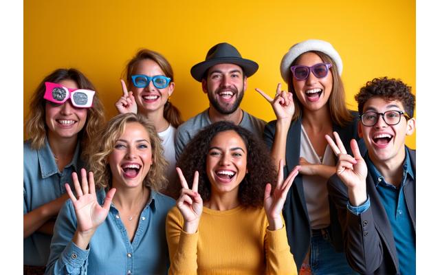 楽しくポーズをとる人々の写真ブース